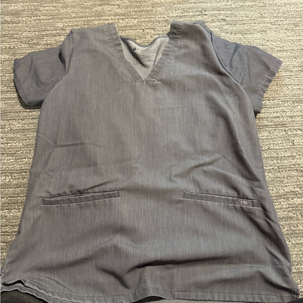 Gray V-Neck Scrub Top